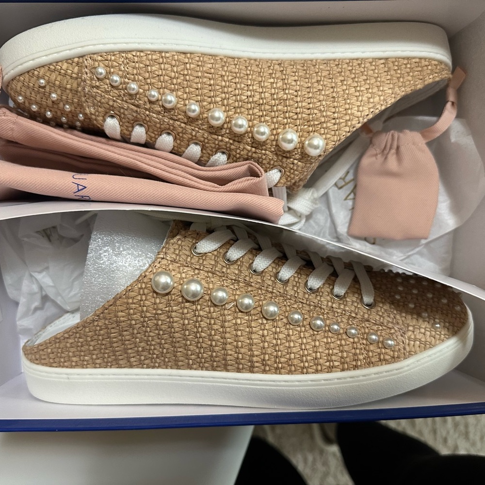 Stuart Weitzman Tan Sneakers with Studded Accents